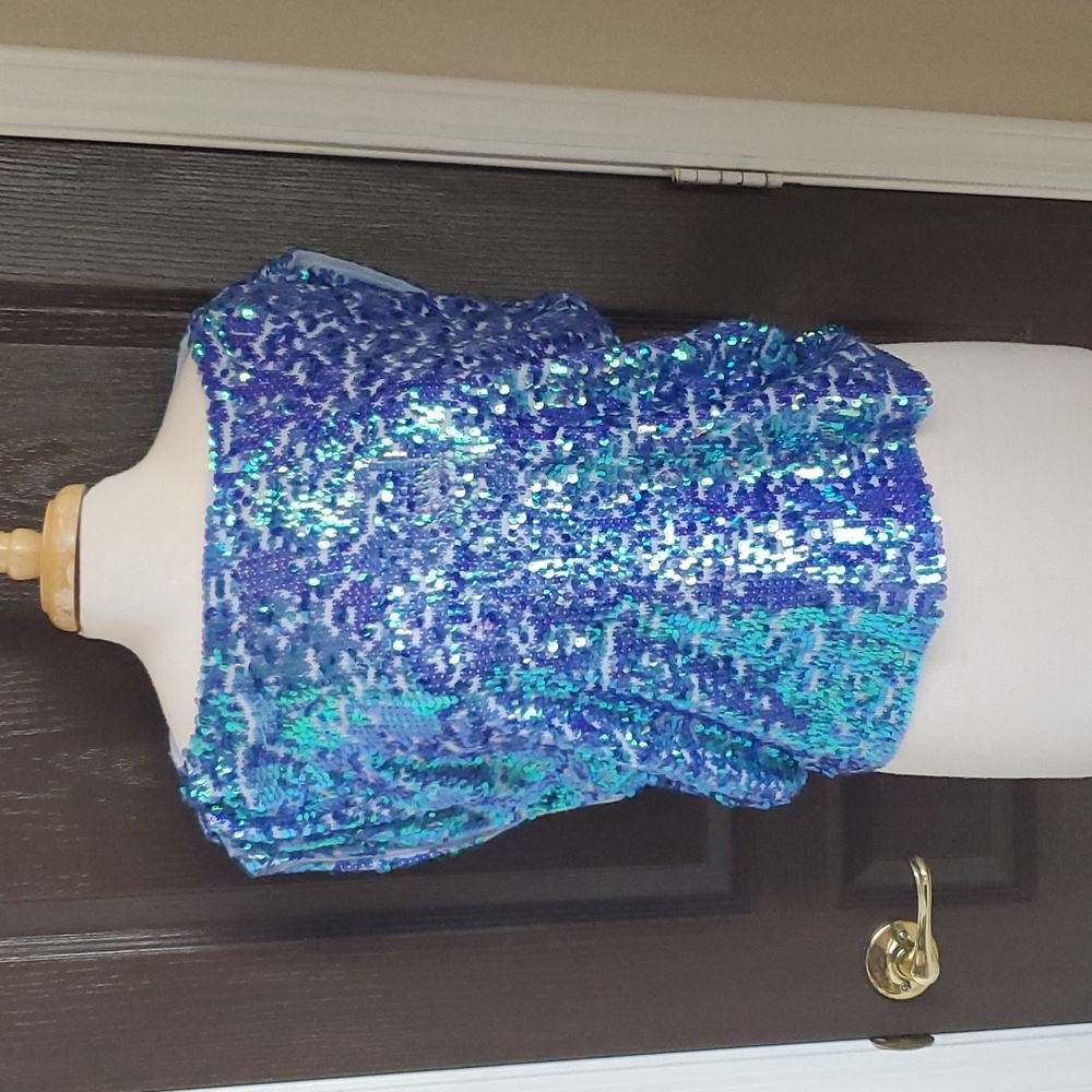Anthropologie Blue Sequin Blouse